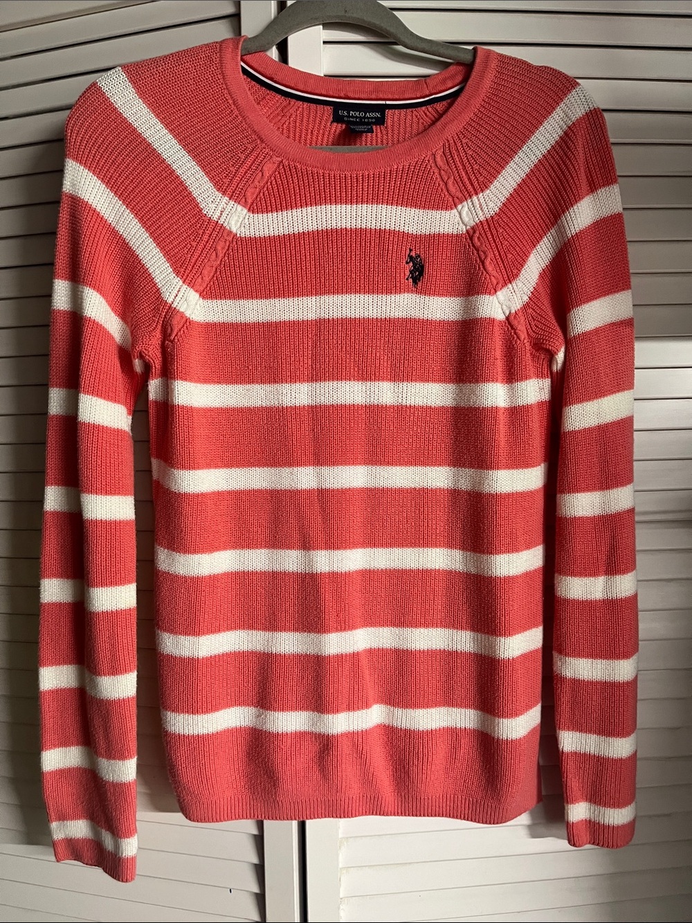 U.S. Polo Assn. Coral and White Striped Crewneck Sweater